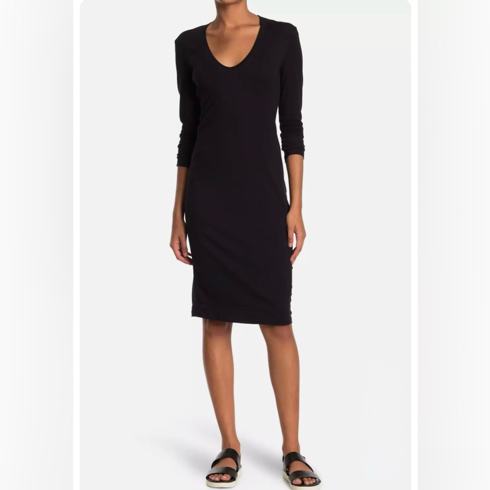 James Perse V-Neck Long Sleeve Dress in Black Size 1
